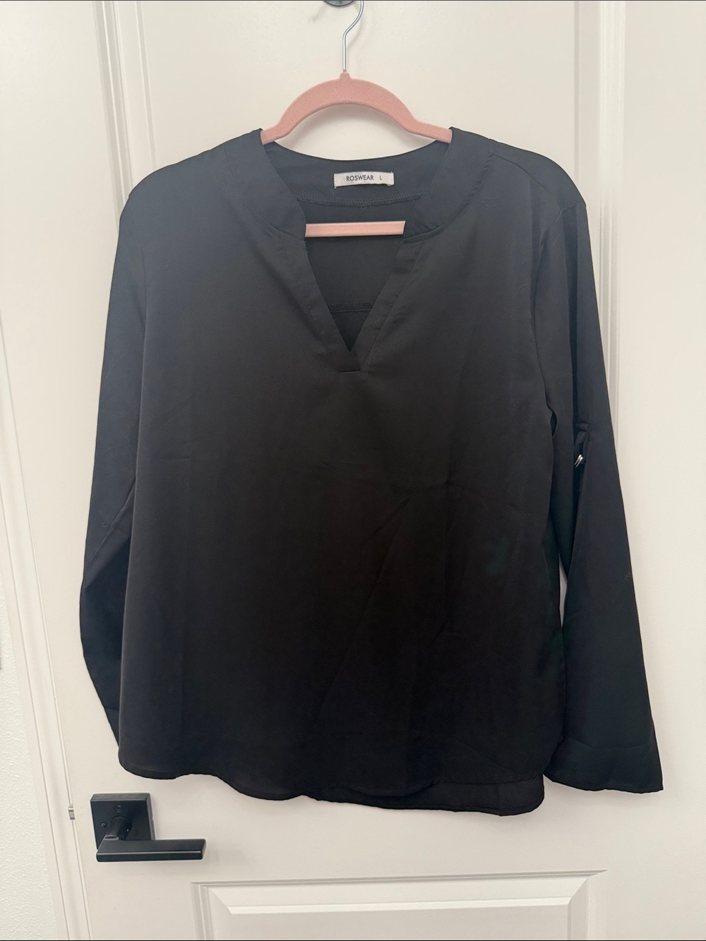 Black V-Neck Long Sleeve Women’s Shirt by roswear